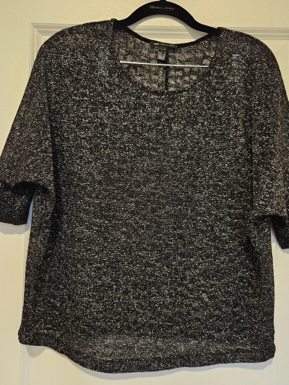 MNG Collection (Mango) Black Silver Metallic Knit Top Size XS